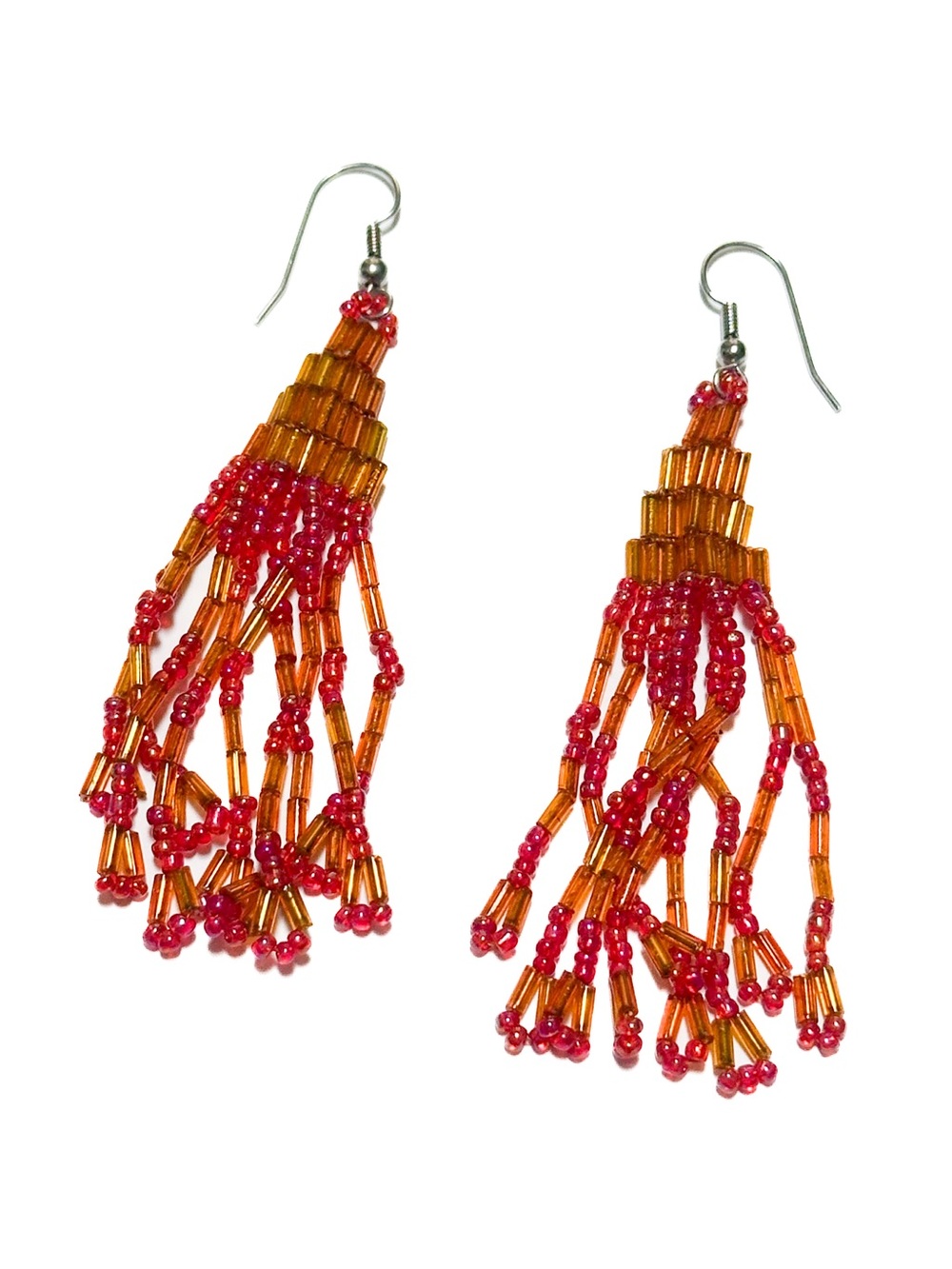 Vintage Iridescent Boho Beaded Cascading Chandelier Fringe Tassel Drop Earrings